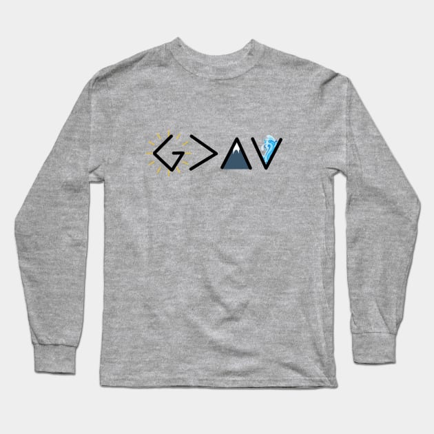 God is greater than the highs and the lows from Romans 8:28, black text Long Sleeve T-Shirt by Selah Shop